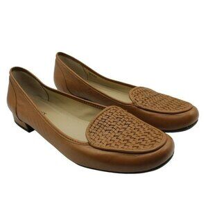 Ellen Tracy Dakota Brown Leather Basket Weave Round Toe Flat Loafers Size 8.5
